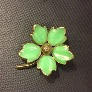 Green flower vintage brooch